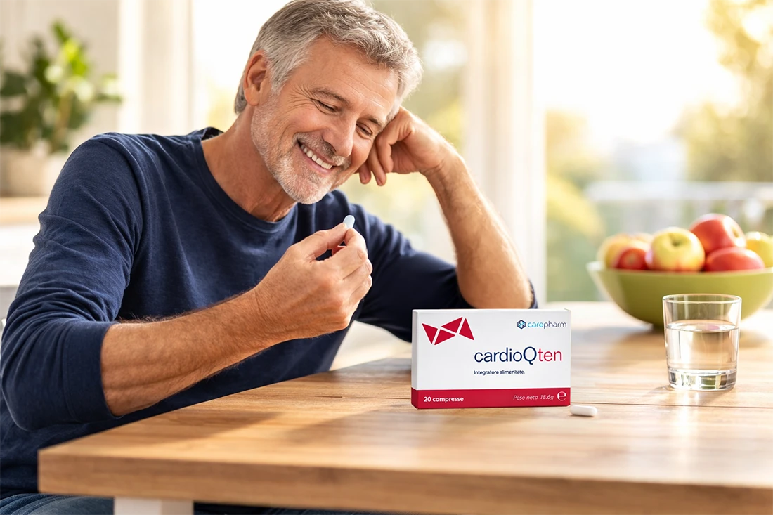 Uomo anziano con integratore per il colesterolo Cardioqten