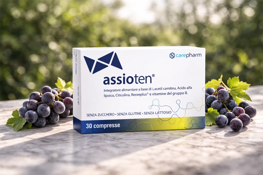 assioten su un piano in marmo con resveratrolo da acini d'uva